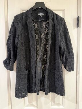 Gracia Black Floral Lace Open-Front Cardigan Jacket